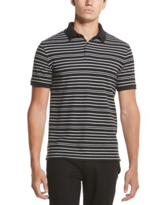 men's slim fit striped contrast collar petit piqué polo