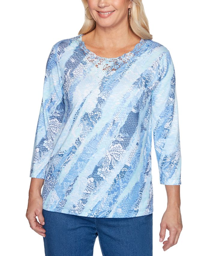 Alfred Dunner Pearls of Wisdom Printed Lace-Neck Top & Reviews - Tops ...