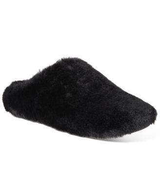 furry black slippers