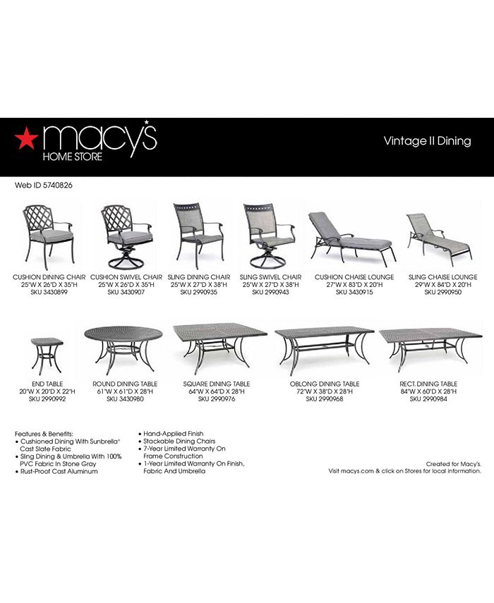 Furniture Vintage Ii Outdoor Cushion Chair Dining Collection Created For Macy S Reviews Furniture Macy S