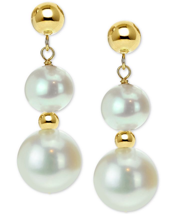 Macy's Cultured Freshwater Pearl Dangle Drop Earrings (5 & 9mm) in 14k Gold & Reviews - Earrings