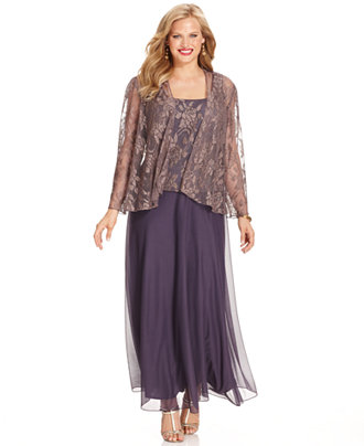 Patra Plus Metallic Lace Dress and Jacket - Dresses - Women - Macy's
