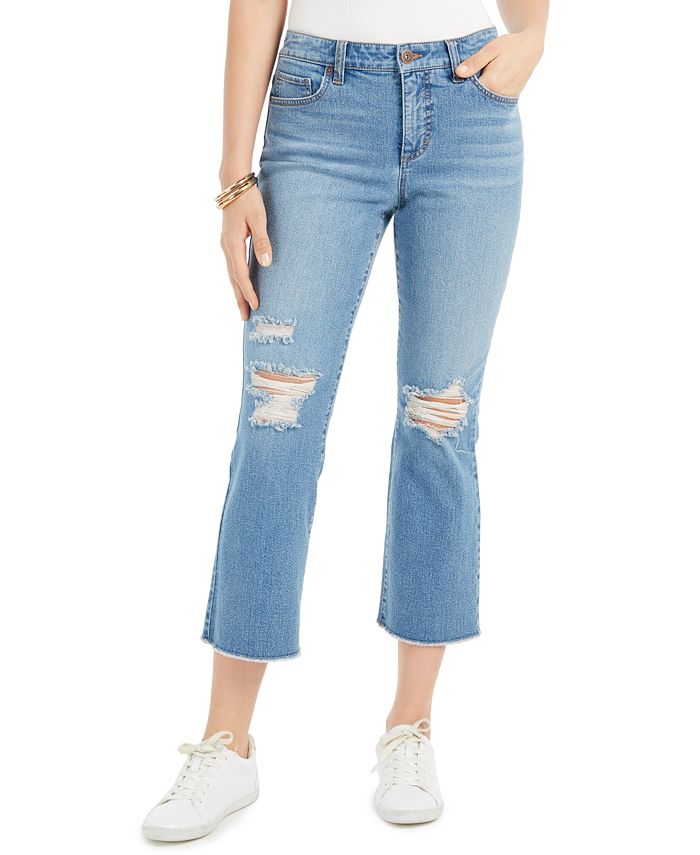 cropped kick flare jeans