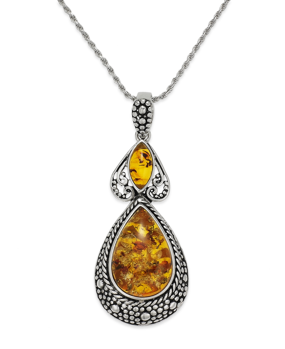 Sterling Silver Necklace, Amber Double Charm Pendant (4 9/10 ct. t.w.)   Necklaces   Jewelry & Watches