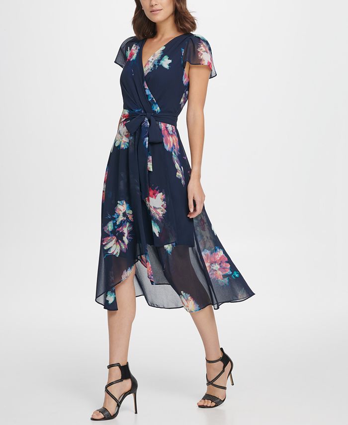 DKNY Flutter Sleeve V-Neck Wrap Midi & Reviews - Dresses - Women - Macy's