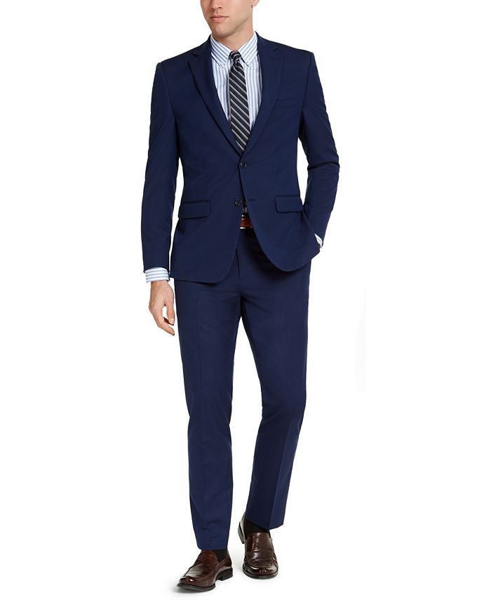Van Heusen Men's Slim-Fit Stretch Bright Navy Blue Solid Suit & Reviews ...