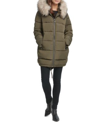 DKNY Faux-Fur-Trim Hooded Puffer Coat 