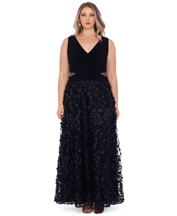 xscape floral tiered chiffon gown