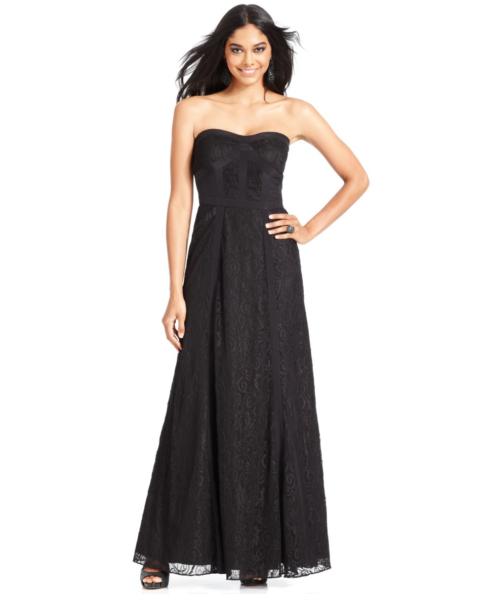 Jessica Simpson Strapless Lace Panel Gown   Dresses   Women