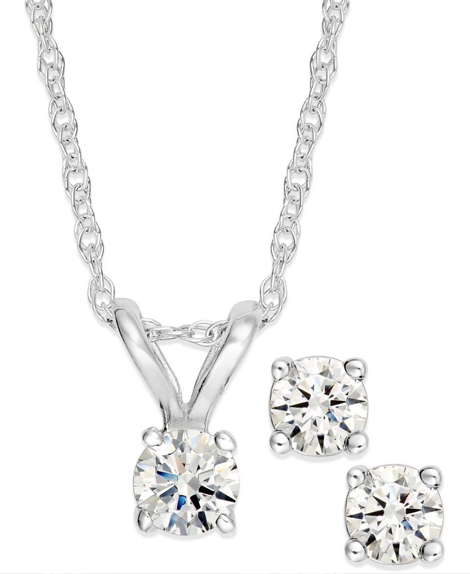 Diamond Necklace, 10k White Gold Round Cut Diamond Pendant (1/4 ct. t.w.)   Necklaces   Jewelry & Watches