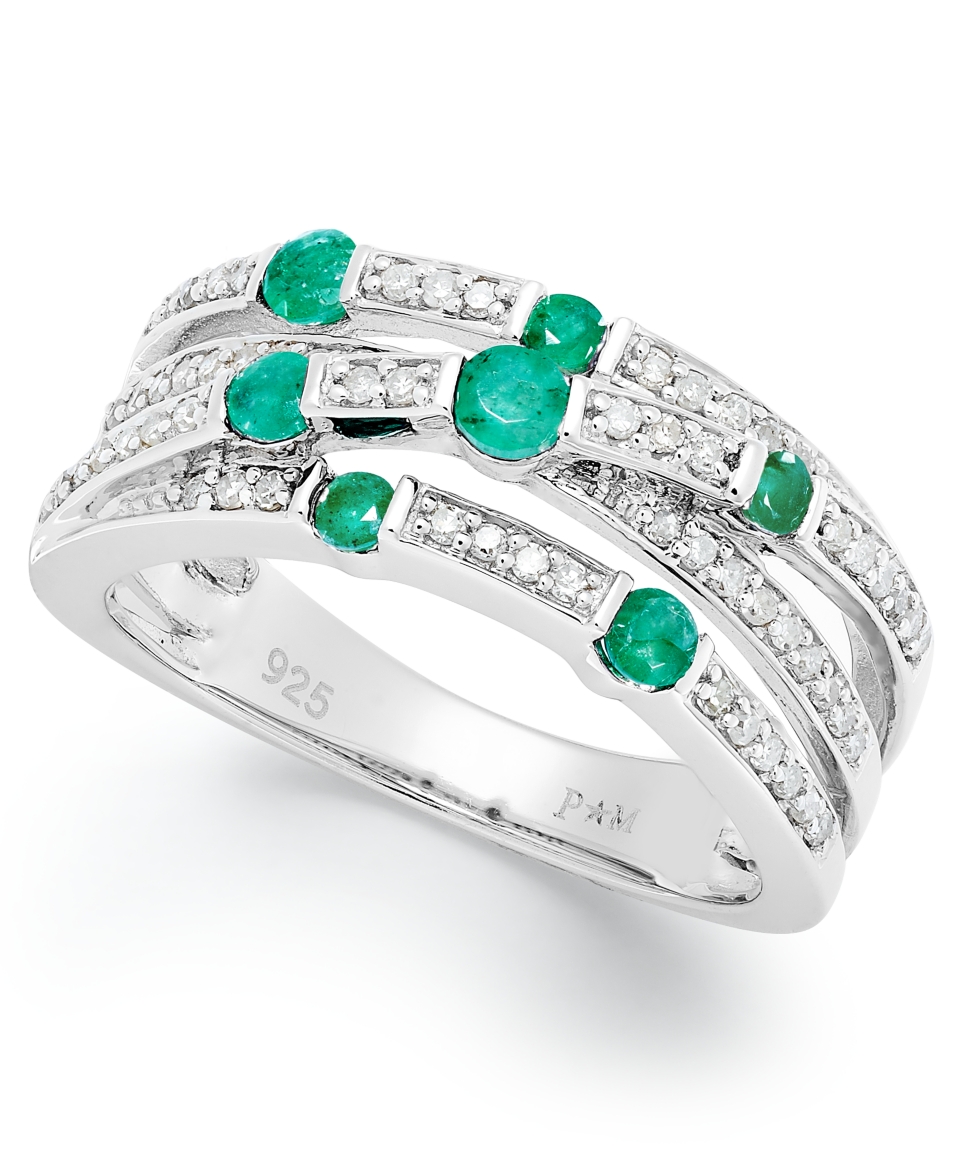 Sterling Silver Ring, Emerald (1/3 ct. t.w.) and Diamond (1/4 ct. t.w.) Band   Rings   Jewelry & Watches