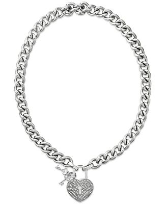 Juicy Couture Necklace, Silver-Tone Pave Crystal Heart-Shaped Padlock ...