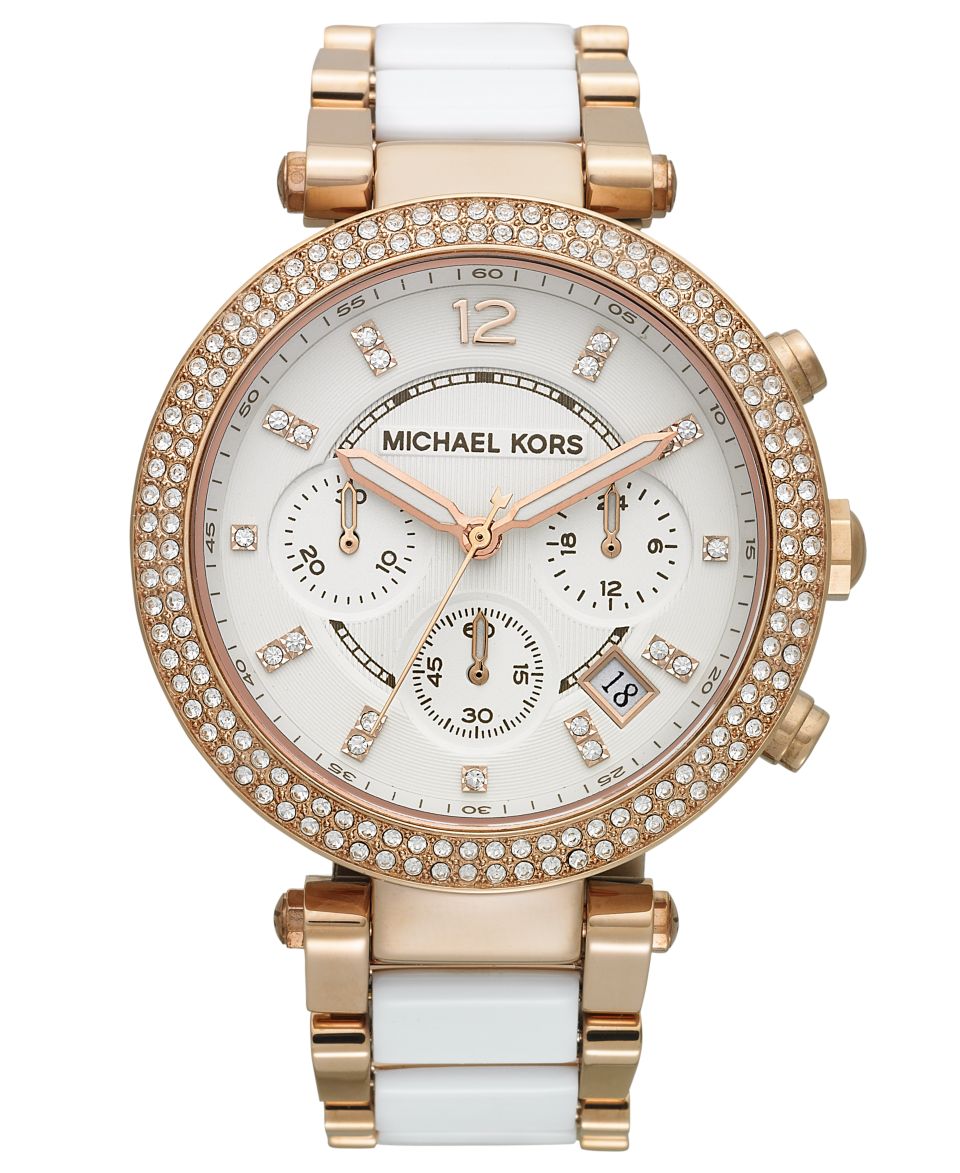 Michael Kors Womens Chronograph Runway White Polyurethane and Gold Tone Bracelet Watch MK5145   Watches   Jewelry & Watches