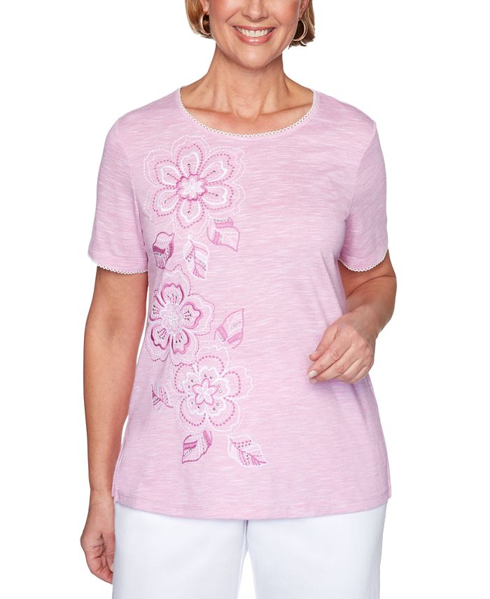 Alfred Dunner Petite Petal Pushers Floral-Embroidered Top & Reviews ...