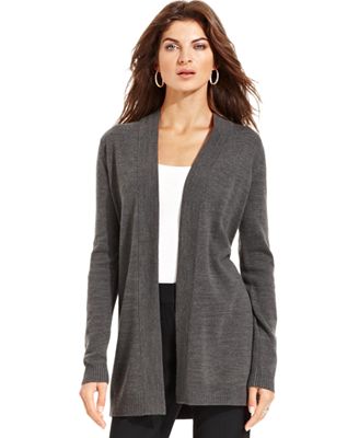 JM Collection Petite Sweater, Long-Sleeve Open-Front Cardigan ...