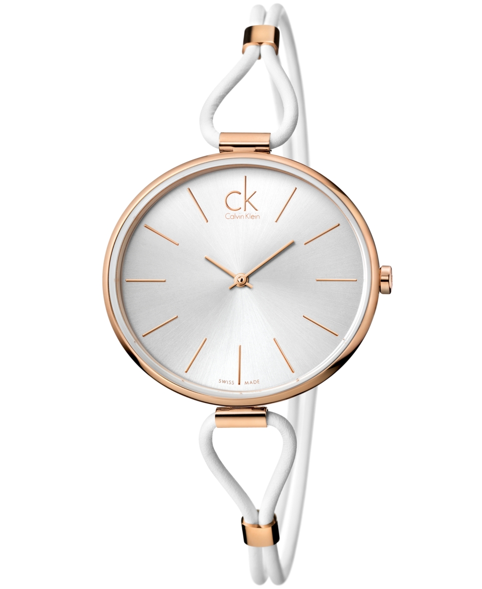 Calvin Klein Watch, Womens Swiss Selection White Leather Cord Strap 38mm K3V236L6   Watches   Jewelry & Watches