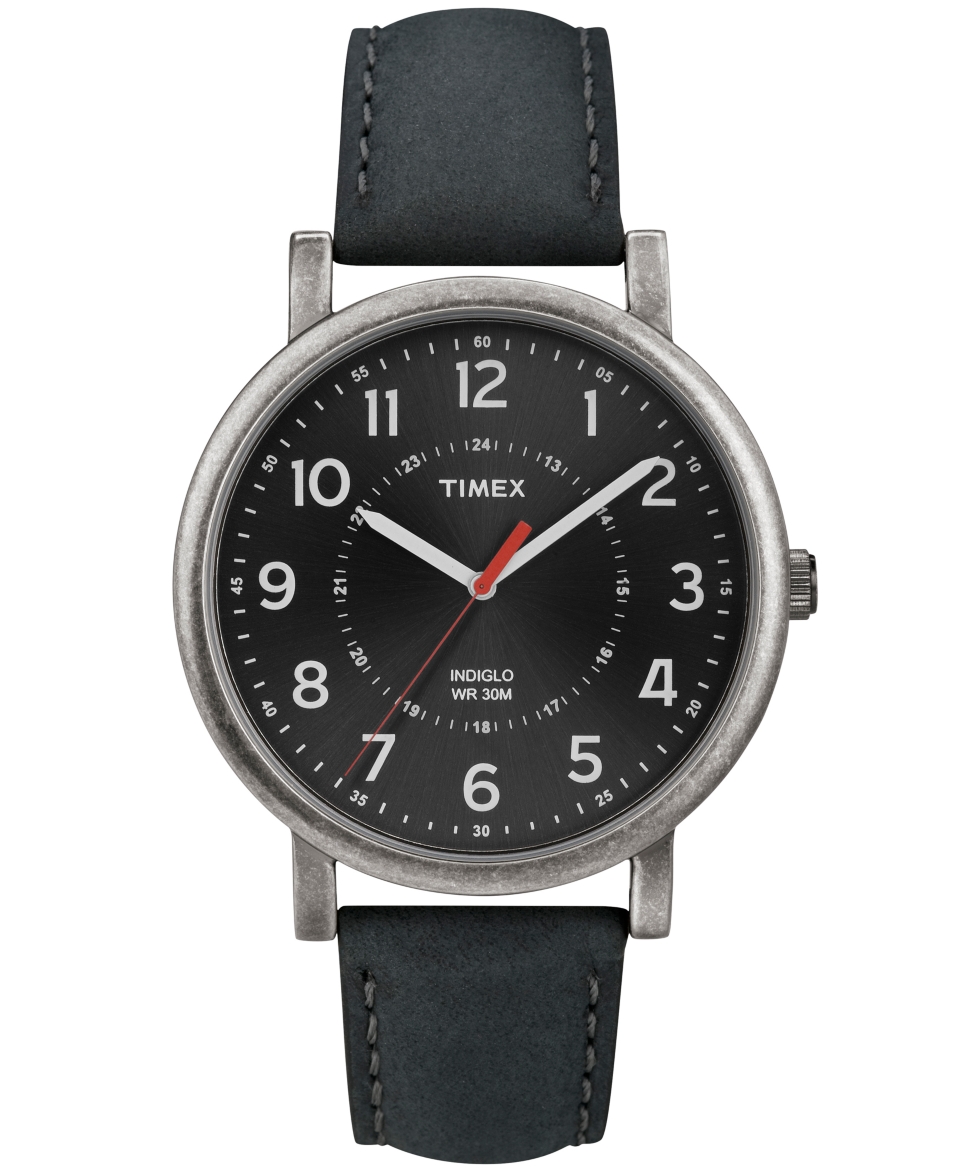 Timex Watch, Unisex Premium Originals Classic Black Leather Strap 42mm T2P219AB   Watches   Jewelry & Watches