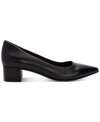 black low block heel pumps