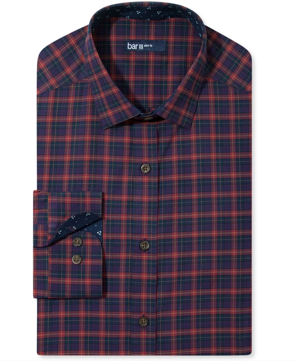 Bar III Dress Shirt, Carnaby Collection Slim Fit Red University Plaid