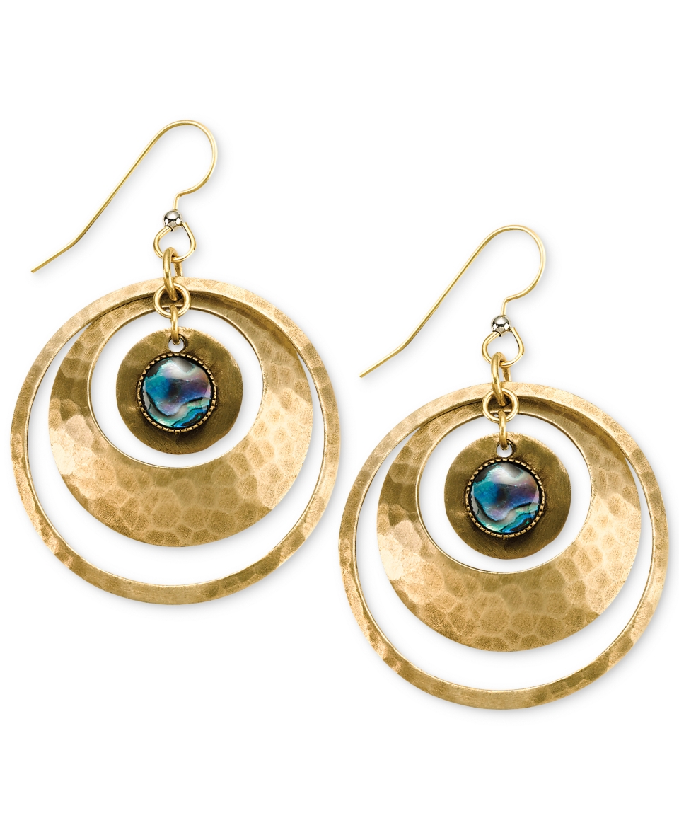 Silver Forest Earrings, Gold Tone Dyed Abalone Hammered Double Hoop Earrings   Fashion Jewelry   Jewelry & Watches