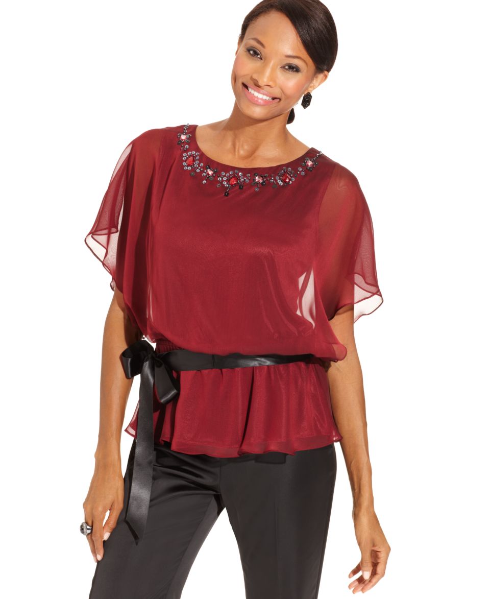 JR Nites Flutter Sleeve Belted Blouse   Tops   Women