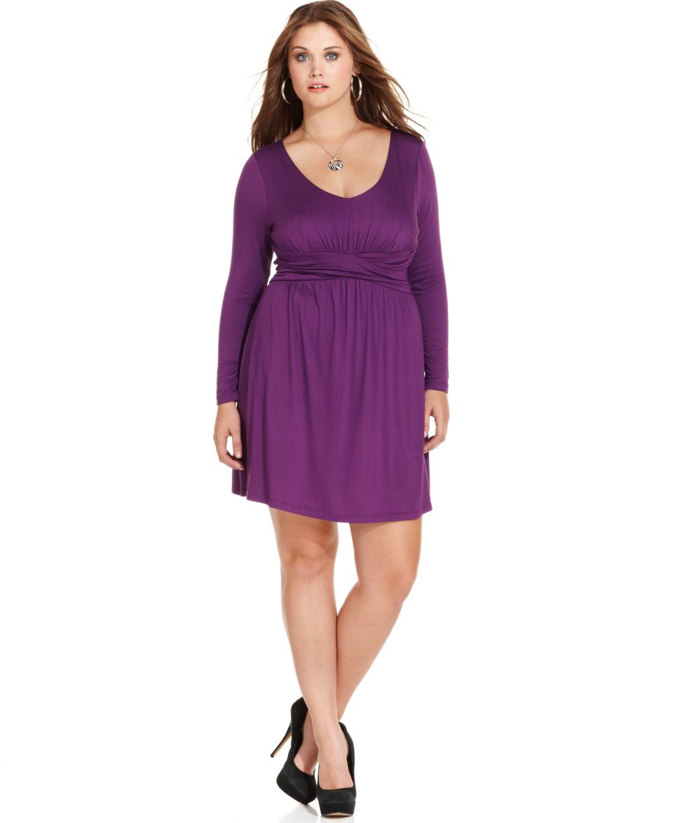 Love Squared Plus Size Dress, Long Sleeve High Low Belted Maxi