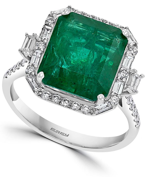 EFFY Collection EFFY&reg; Emerald (5-1/2 ct. t.w.) & Diamond (1/2 ct. t.w.) Statement Ring in 14k White Gold