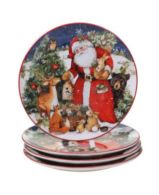 Сертифицированные международные обеденные тарелки Magic of Christmas Santa, набор из 4-х предметов