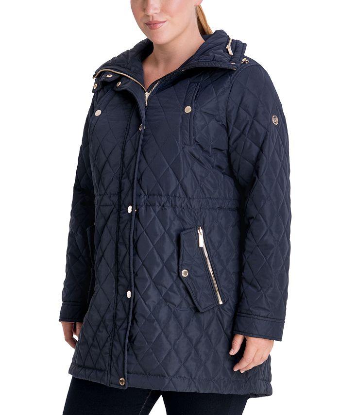 Michael Kors Plus Size Hooded Quilted Anorak Coat, Created for Macy's ...