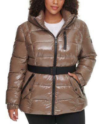 plus size belted puffer coat