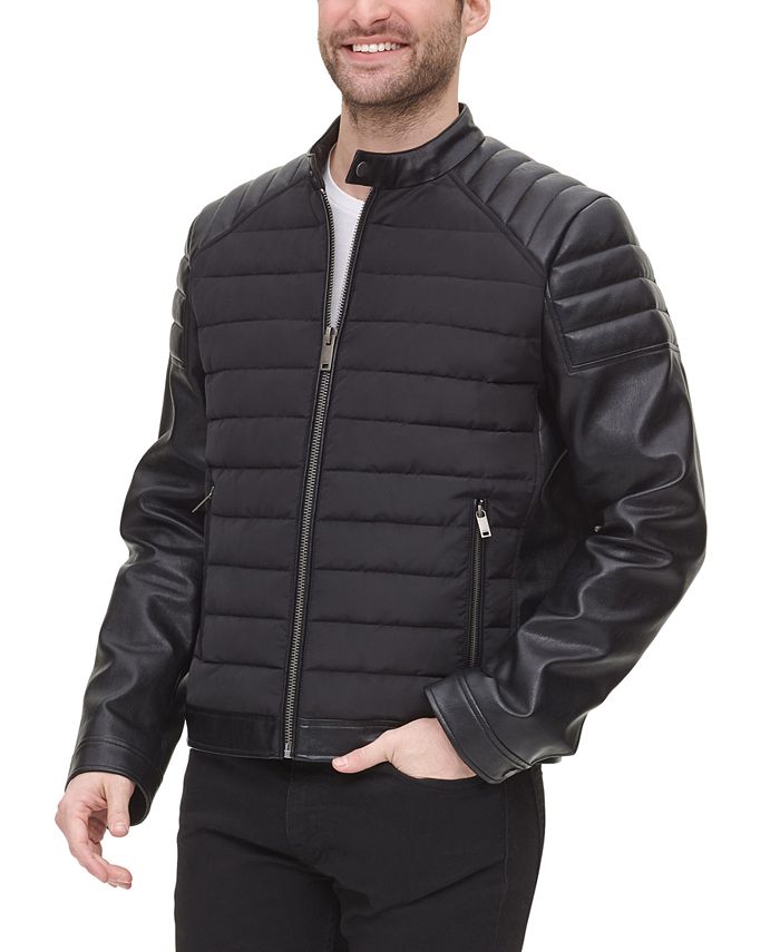 DKNY Mixed Media Quilted Racer Men's Jacket, Created for Macy's ...