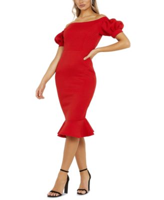 macy's off the shoulder red dress