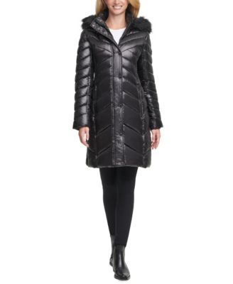 kenneth cole faux fur trim puffer jacket