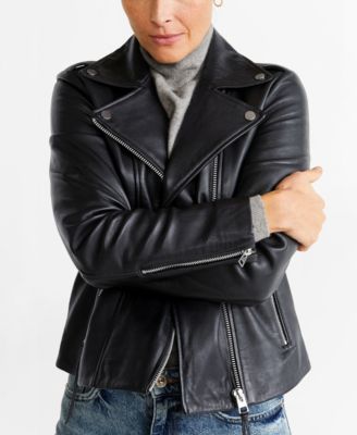 macy's black leather jacket womens