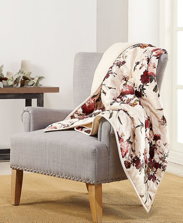 Martha Stewart Collection Gilded Floral Velvet Quilted Throw, Created