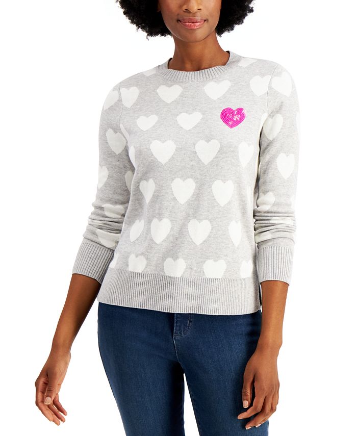 Charter Club Petite HeartPrint Sweater, Created for Macy's & Reviews