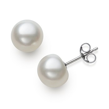 Belle de Mer Cultured Freshwater Button Pearl (8-9mm) Stud Earrings