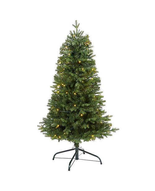 Nearly Natural Vermont Fir Artificial Christmas Tree With 100 Clear Led Lights Reviews All Botanicals Home Decor Macy S