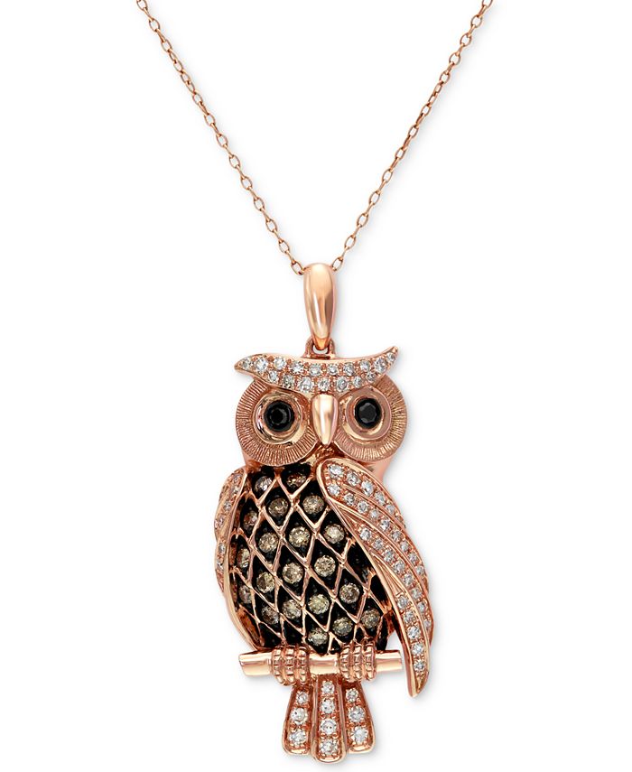 EFFY Collection Confetti by EFFY® White and Brown Diamond Owl Pendant ...