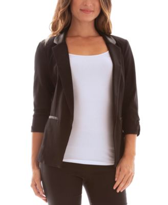 faux leather open front jacket