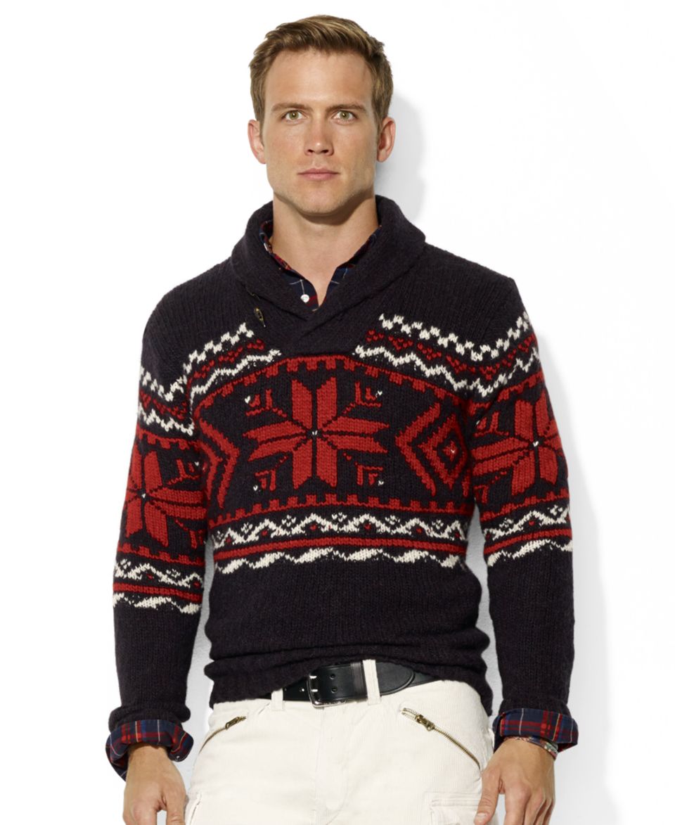 Polo Ralph Lauren Sweater, Shawl Collar Wool Blend Snowflake Sweater   Sweaters   Men