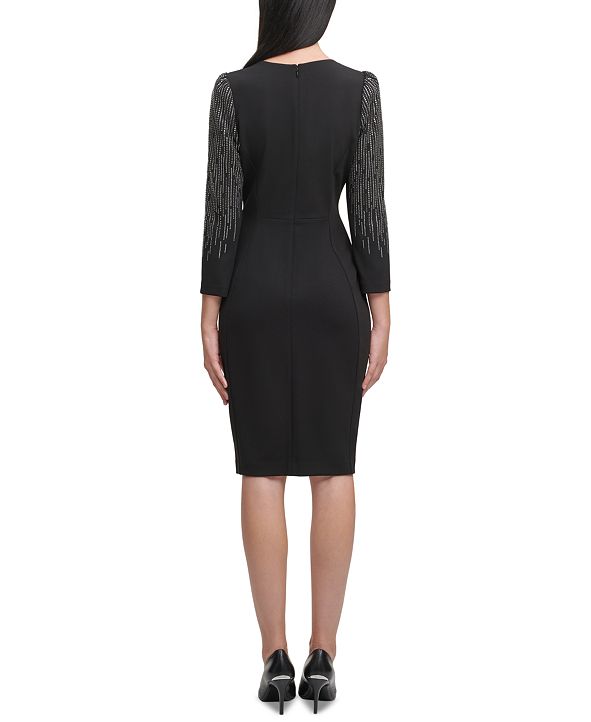 Calvin Klein Embellished Puff-Sleeve Sheath Dress & Reviews - Dresses ...