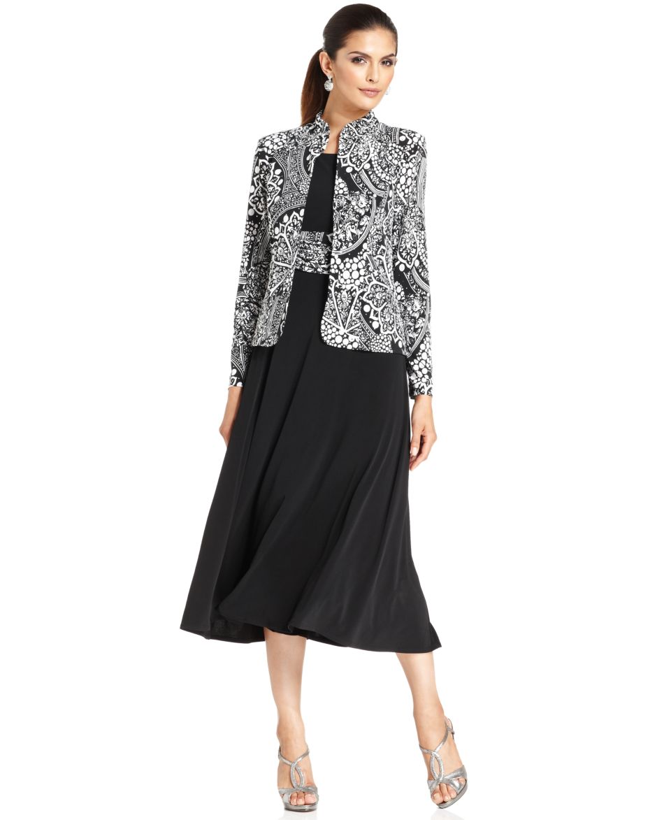 Jessica Howard Dress and Jacket, Sleeveless Graphic Print Midi A Line   Dresses   Women