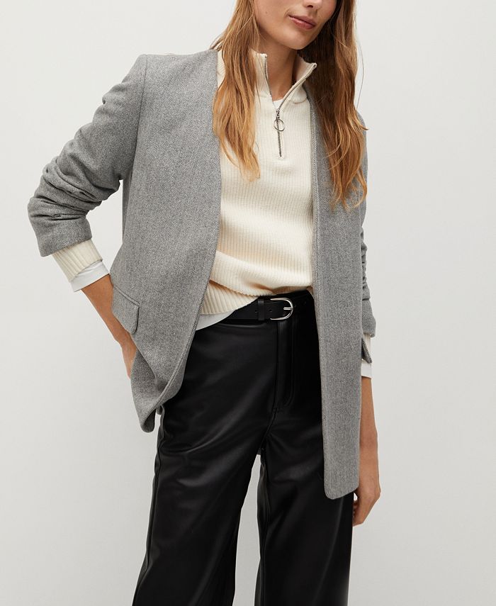 Mango Women S Herringbone Wool Blend Blazer Reviews Women Macy S