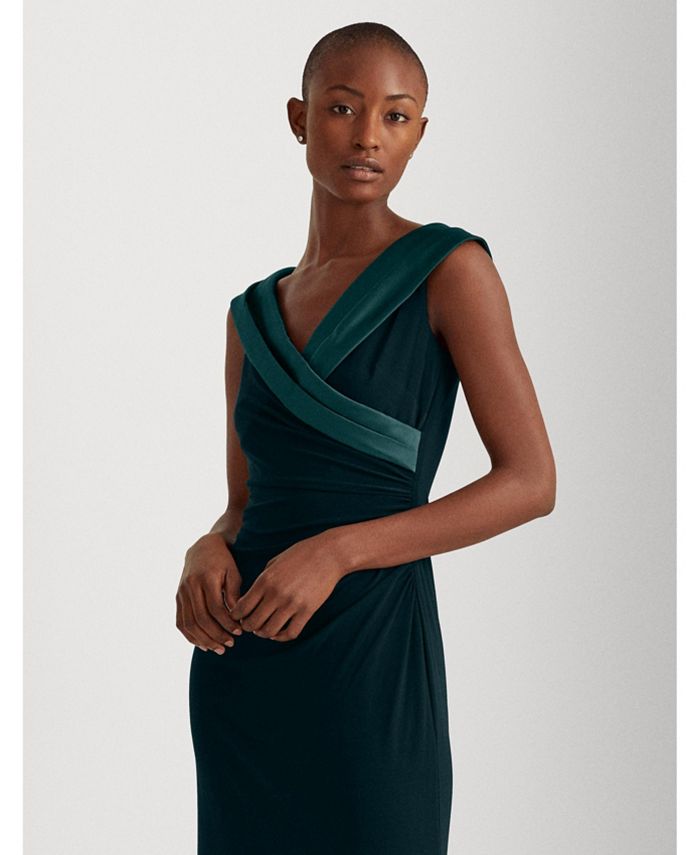 ralph lauren sleeveless portrait collar draped gown