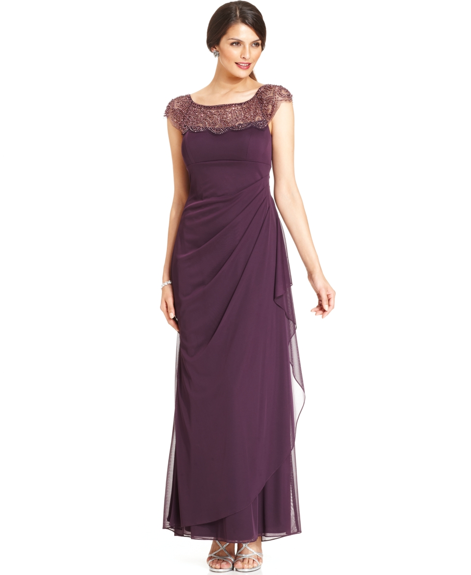 Xscape Cap Sleeve Beaded Gown   Dresses   Women