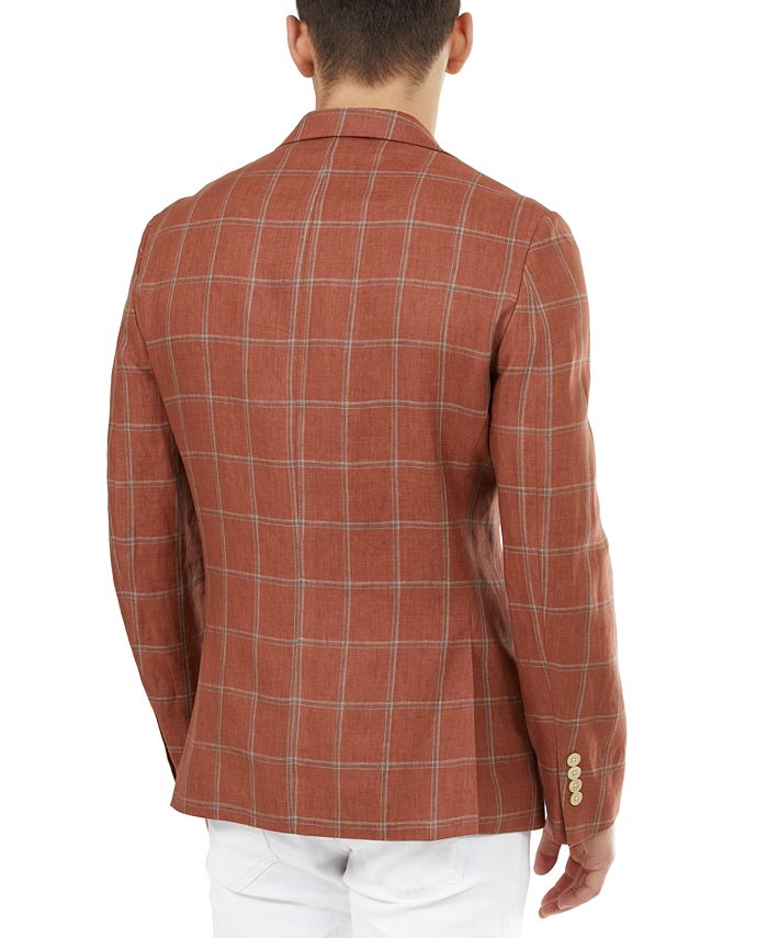 Tallia Men's SlimFit Burnt Orange Windowpane Linen Blazer & Reviews
