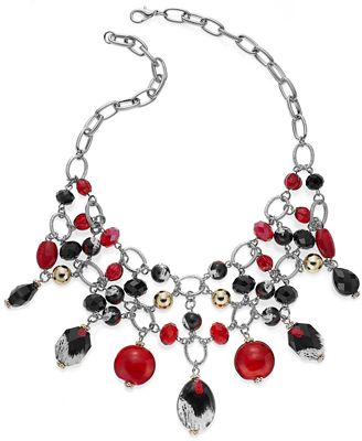 Style&co. Silver-Tone Red, Black and White Shaky Bead Bib Necklace ...