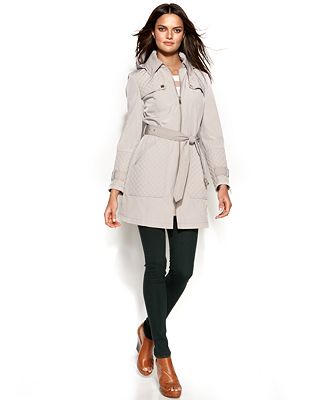 Kenneth Cole Reaction Hooded Quilted Trench Coat - Coats - Women - Macy's