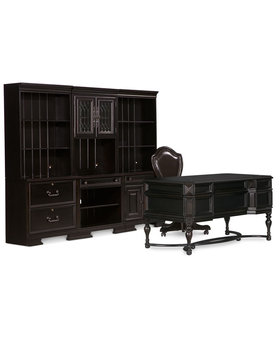 Goodwin Ebony Home Office 8 Piece Set (Executive Desk, Chair, 2 Open Hutches, Door Hutch, Desk Base, File Base & Shelf Base)   Furniture